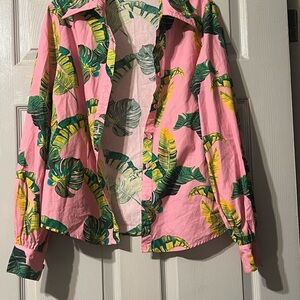 SHEIN Pink Tropical Leaf Shirt